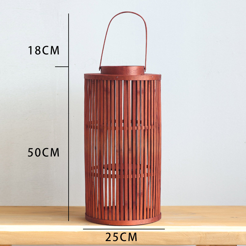 Hand-Woven Floor Bamboo and Wood Lantern / Candle Holder Color:Red;Size:25*25*50cm