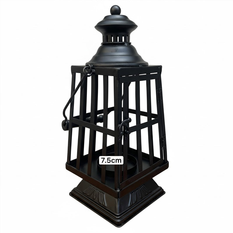 Vintage Wrought Iron Lantern Candle Holder with Handle Color:Black;Shape:Square