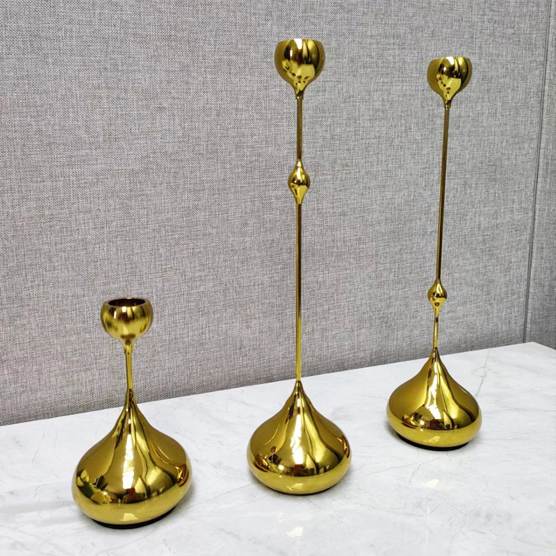 Minimalist Teardrop Metal Candlestick Holder Color:Gold;Size:Set 3