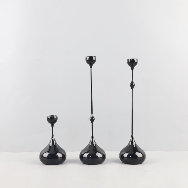 Minimalist Teardrop Metal Candlestick Holder Color:Black;Size:Set 3
