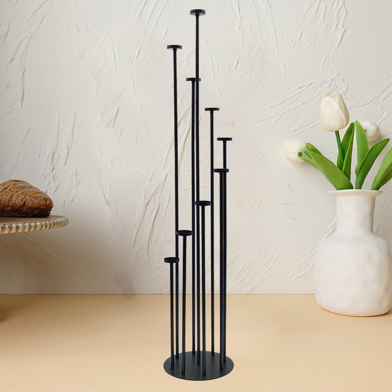 Metal 9-light Varying Heights multi-stem Floor Candle Holder Color:Black 2