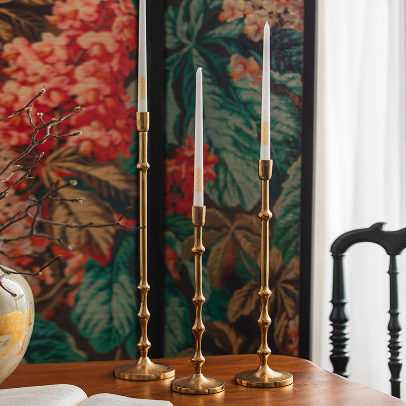 Vintage Distressed Aluminum Bamboo-like Stem Candlestick Holders, Set of 3 Color:Gold;Size:11.7*11.7*34cm 2