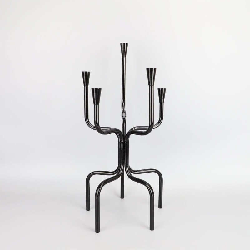 Curved metal five-arm candle holder,5 legs Black  