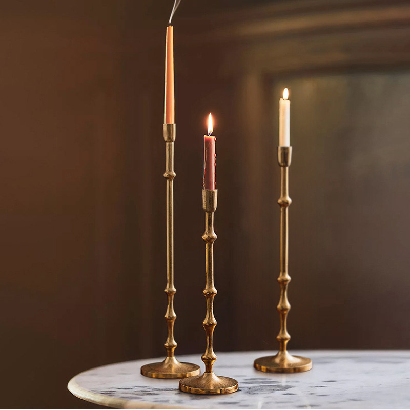 Vintage Distressed Aluminum Bamboo-like Stem Candlestick Holders, Set of 3 Color:Gold;Size:11.7*11.7*34cm 1