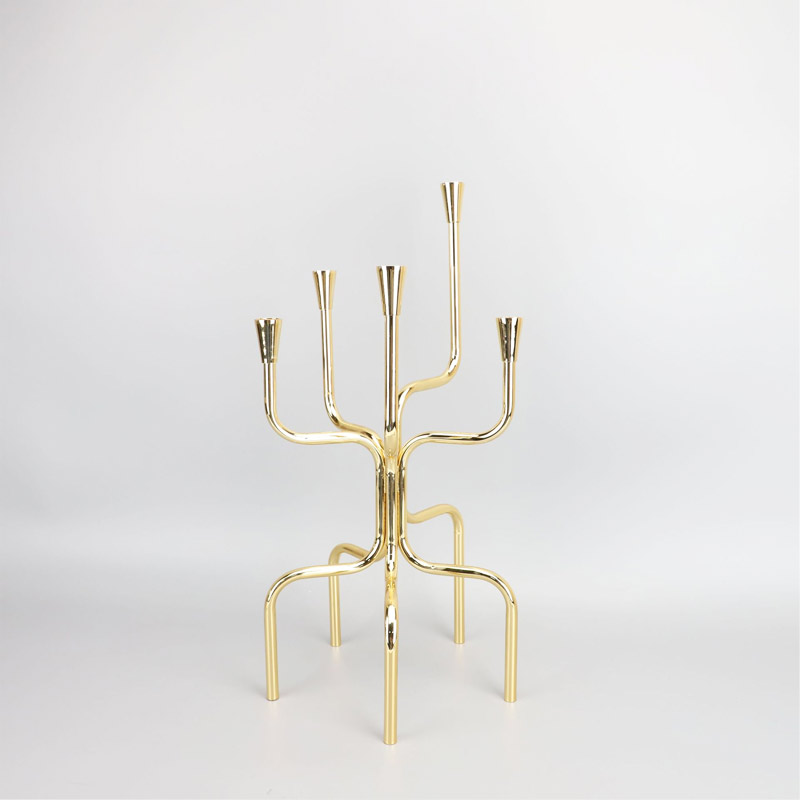 Curved metal five-arm candle holder,5 legs Gold  