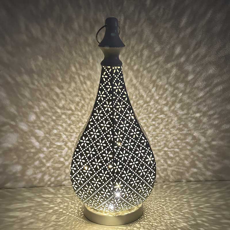 Gourd Shaped Hollow Iron Led Candle Holder Style:Style2;Size:12.5*12.5*30.5cm