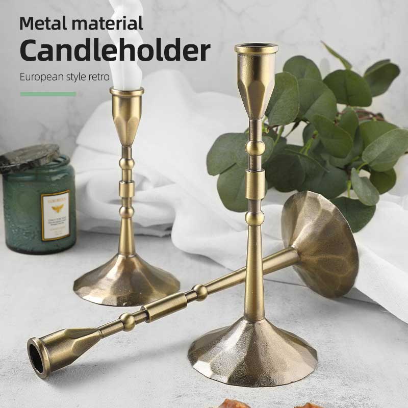 European Retro Hammered Iron Candlestick Holder (Set of 3) Color:Antique gold;Size:23*9.7cm