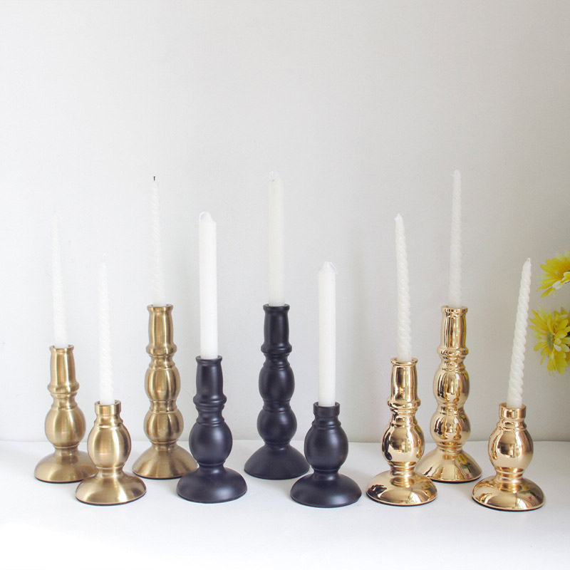 Modern Minimalist  rounded and segmented Iron Candlestick Set of 3 Color:Plated Gold 1