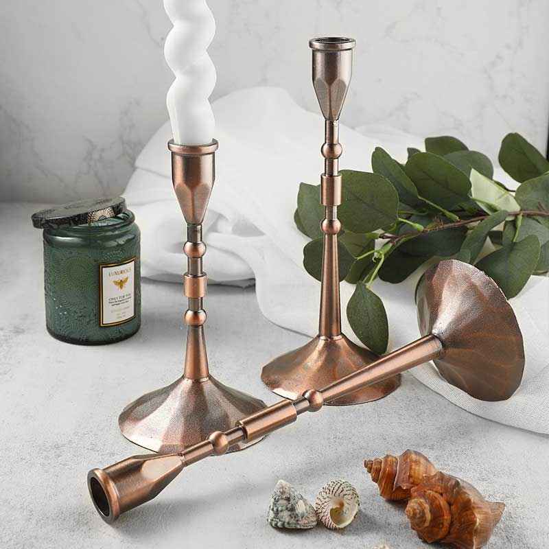 European Retro Hammered Iron Candlestick Holder (Set of 3) Color:Antique rose gold;Size:27*9.7cm