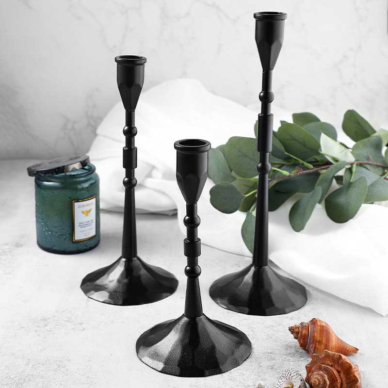 European Retro Hammered Iron Candlestick Holder (Set of 3) Color:Antique Black;Size:27*9.7cm