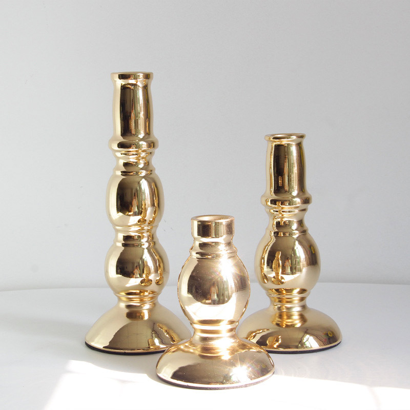 Modern Minimalist  rounded and segmented Iron Candlestick Set of 3 Antique Bronze  