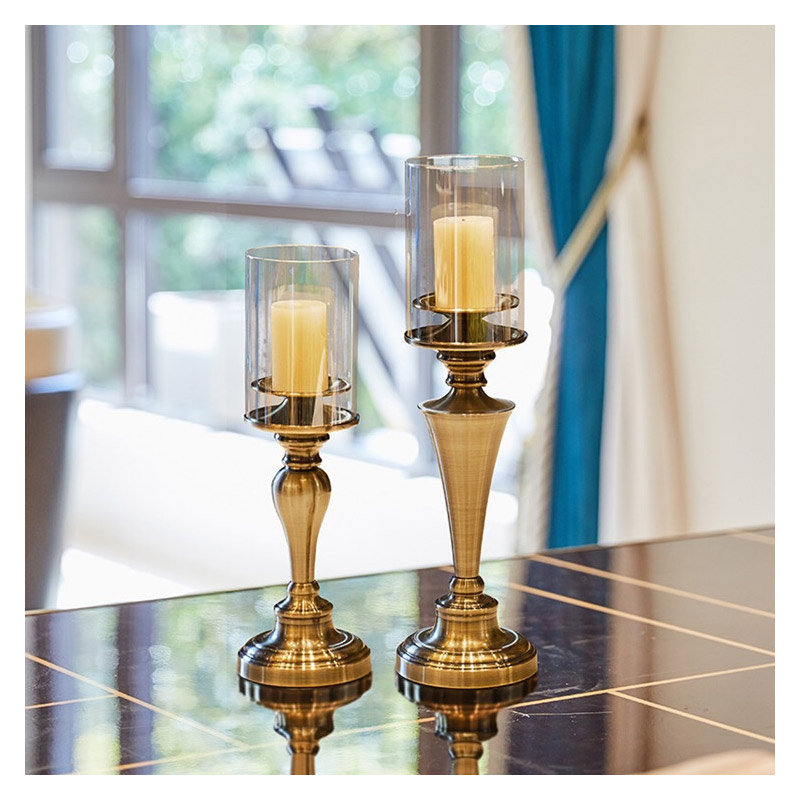 European Vintage Wrought Iron & Glass Candle Holder Size:12*12*38cm 2