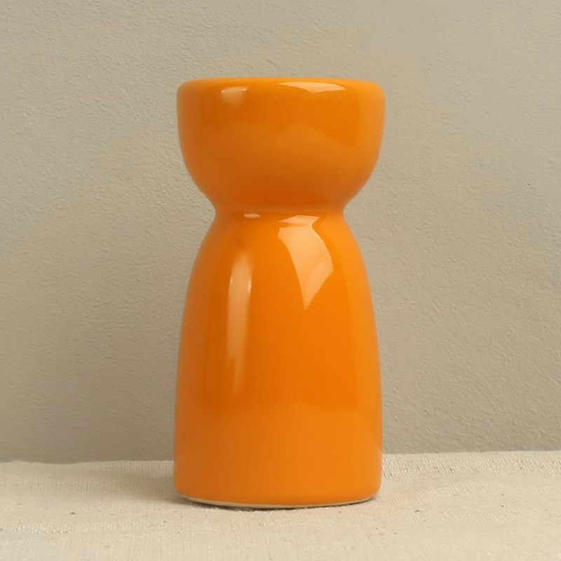 Minimalist Ceramic Candlestick Holder Color:Bright Orange;Size:4*4*8cm