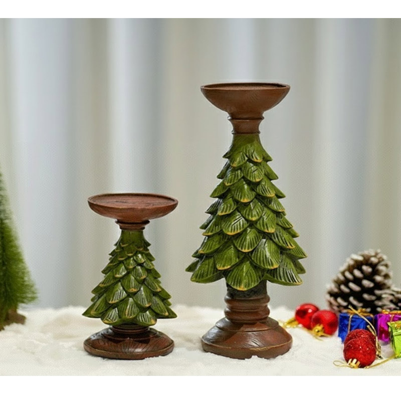 Vintage Christmas Tree Resin Candle Holder Sef Of 3 Color:Green;Size:8.5*8.5*12cm 2