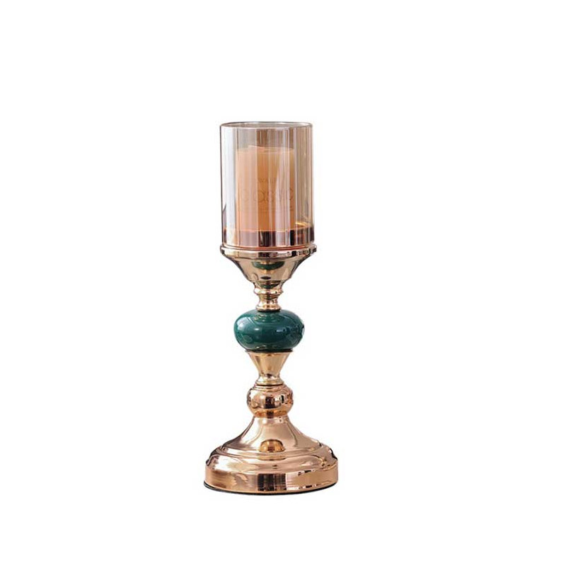 European Light Luxury Metal and Ceramic Candlestick Set of 3, Amber Glass Size: 12*31cm