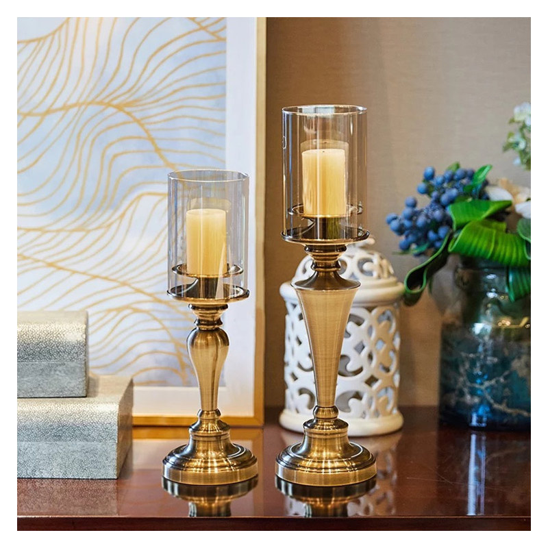 European Vintage Wrought Iron & Glass Candle Holder Size:12*12*38cm 4