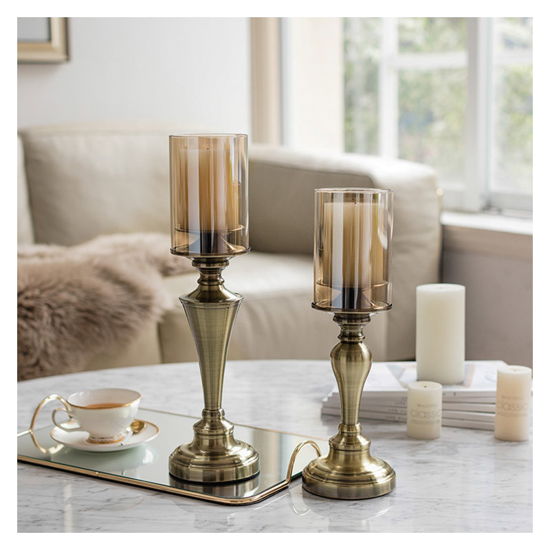 European Vintage Wrought Iron & Glass Candle Holder Size:12*12*38cm 3