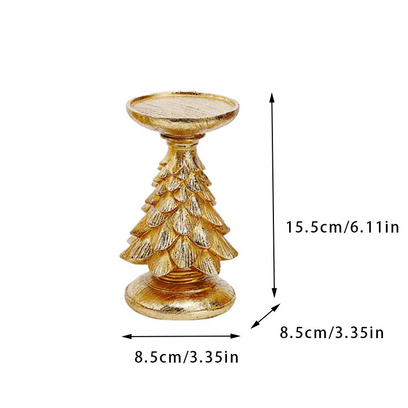 Vintage Christmas Tree Resin Candle Holder Sef Of 3 Color:Gold;Size:8.5*8.5*15.5cm