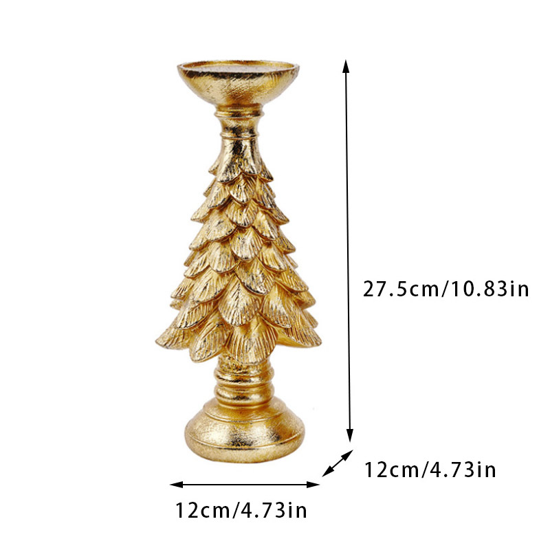 Vintage Christmas Tree Resin Candle Holder Sef Of 3 Color:Gold;Size:12*12*27.5cm