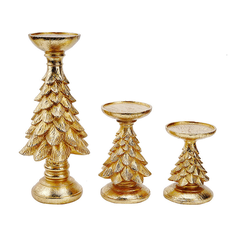 Vintage Christmas Tree Resin Candle Holder Sef Of 3 Color:Gold;Size:Set 3