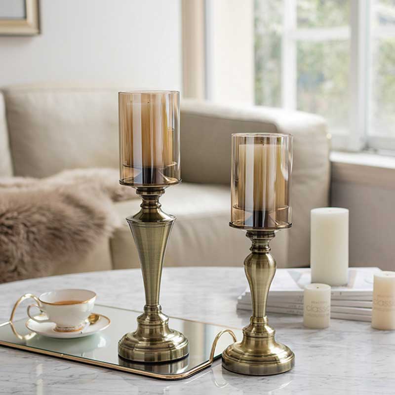 European Vintage Wrought Iron & Glass Candle Holder Size:12*12*38cm 1