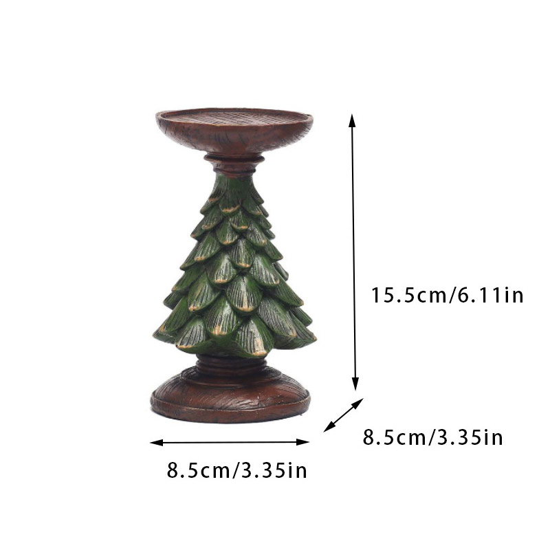 Vintage Christmas Tree Resin Candle Holder Sef Of 3 Color:Green;Size:8.5*8.5*15.5cm
