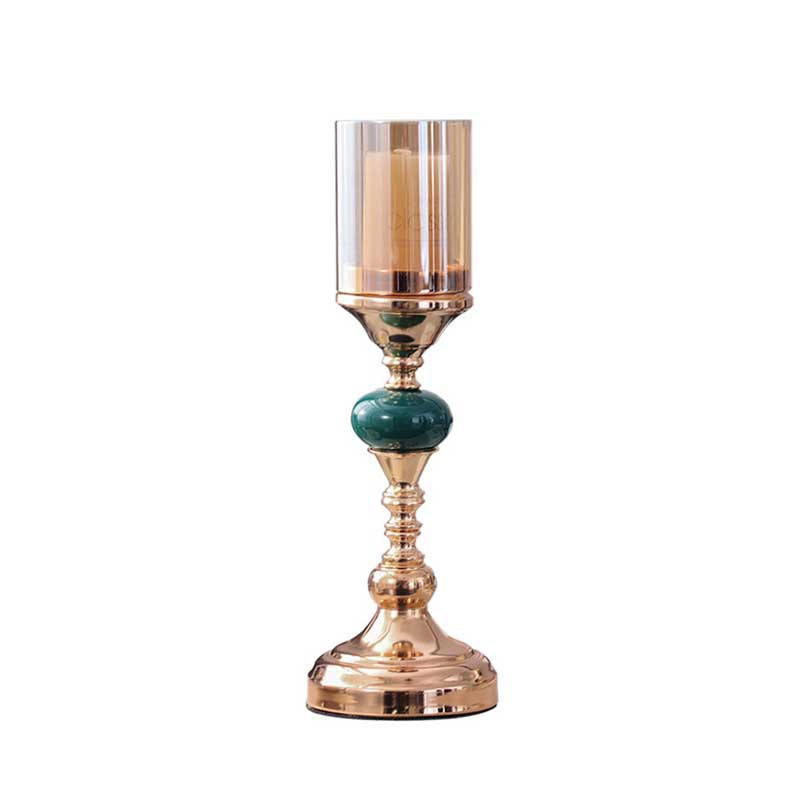 European Light Luxury Metal and Ceramic Candlestick Set of 3, Amber Glass Size:12*35cm