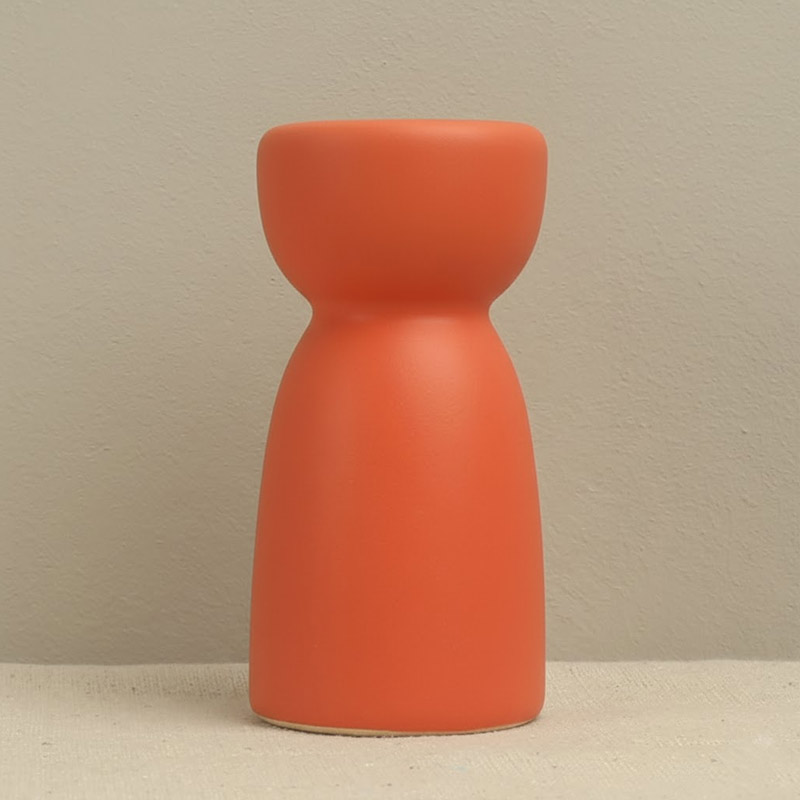 Minimalist Ceramic Candlestick Holder Color:Burnt Orange;Size:4*4*8cm