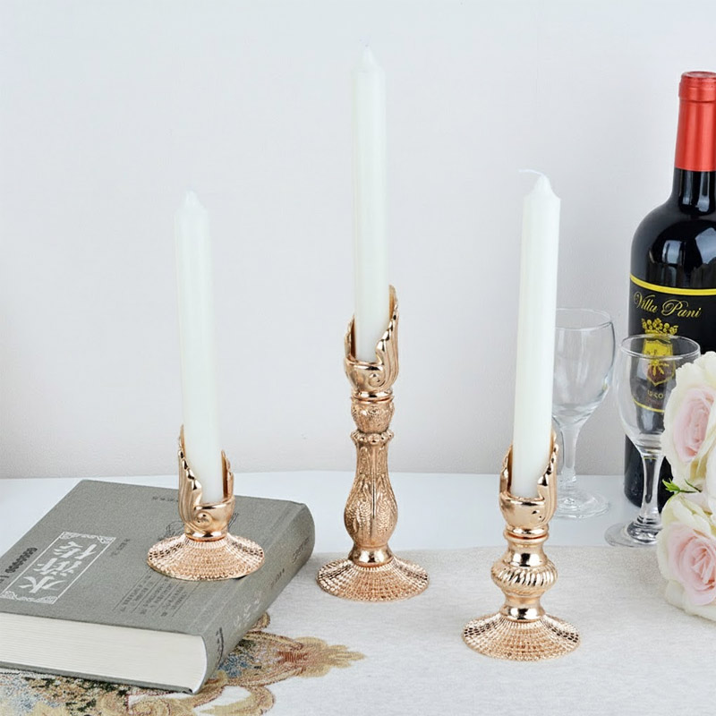 Retro Embossed Rose Gold Iron Candlestick Set of 3 Color:7*7*13.5cm 2