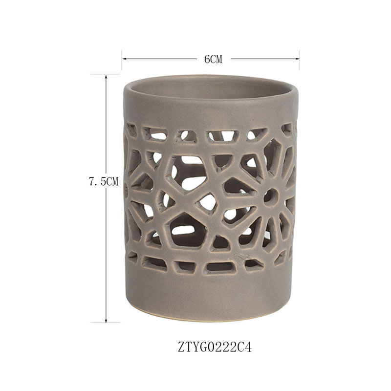Minimalist Hollow Ceramic Candle Holder Color:Grey;Size:8.5*8.5*10.5cm