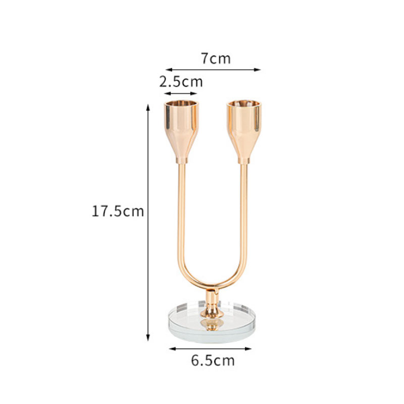 Modern Luxury Crystal and Iron Two-Arm Candle Holder Metal,6.5*6.5*17.5 cm  , U shaped candle holder