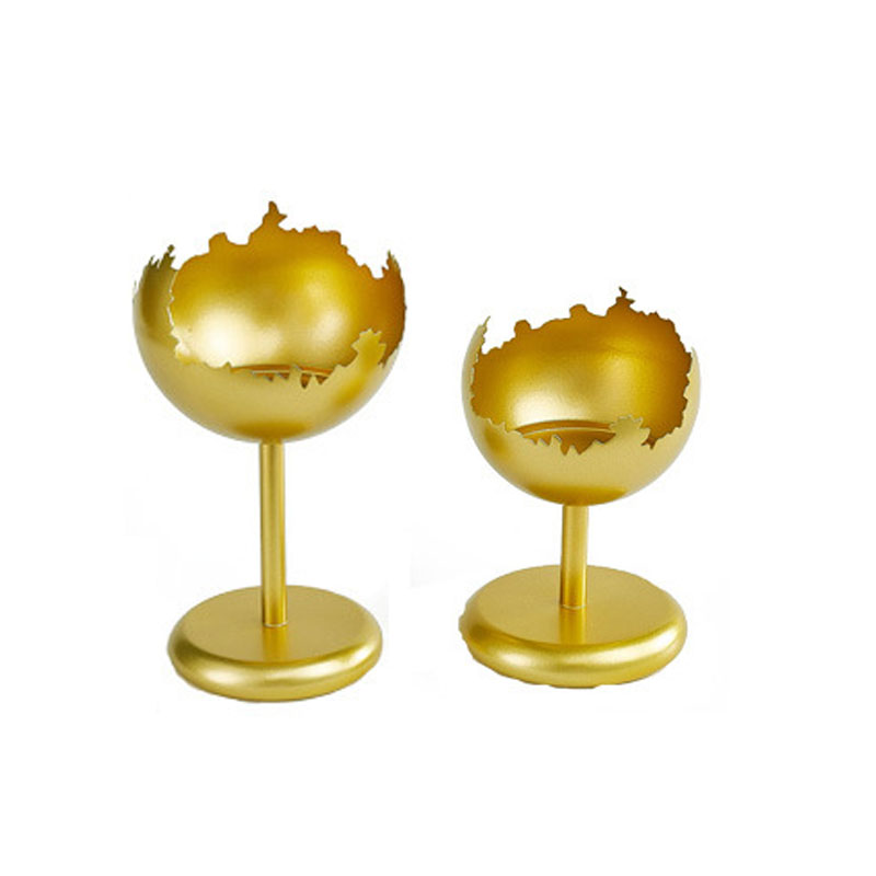 Gold/Black Fractured Metal Globe Candle Holder Gold  