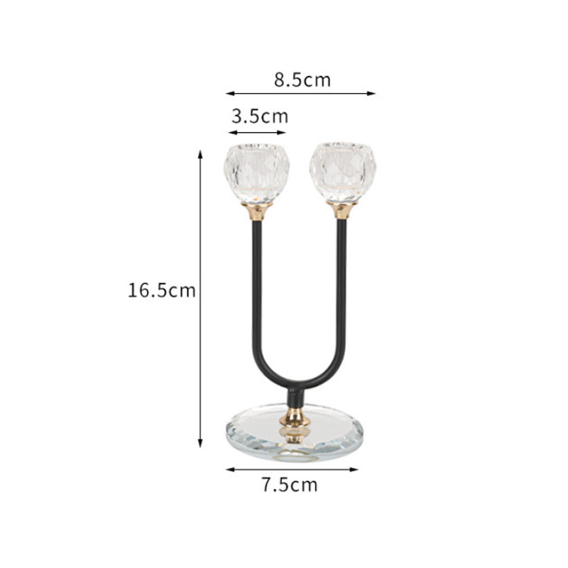 Modern Luxury Crystal and Iron Two-Arm Candle Holder Crystal,7.5*7.5*16.5cm  , U shaped candle holder