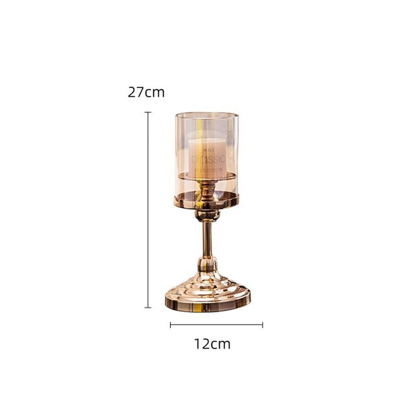 Amber Glass Hurricane Wrought Iron Candlestick,3-Piece Stemware Set Size:12*12*27cm