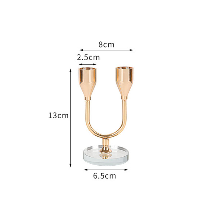 Modern Luxury Crystal and Iron Two-Arm Candle Holder Metal,6.5*6.5*13 cm  , U shaped candle holder