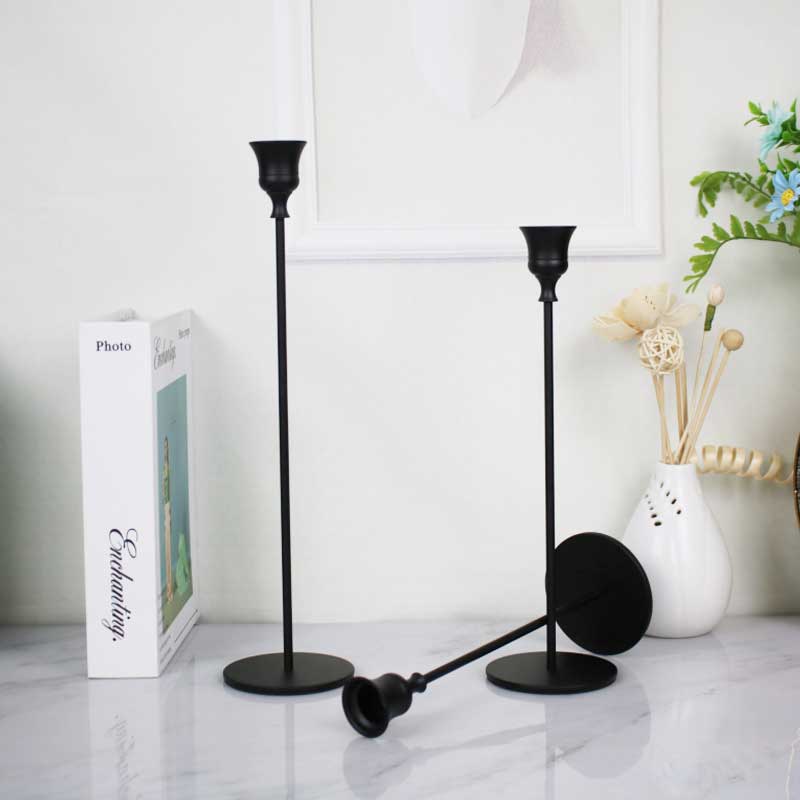 Set of 3 Slender Black Taper Holders,round base Size:8*8*32.5cm 1