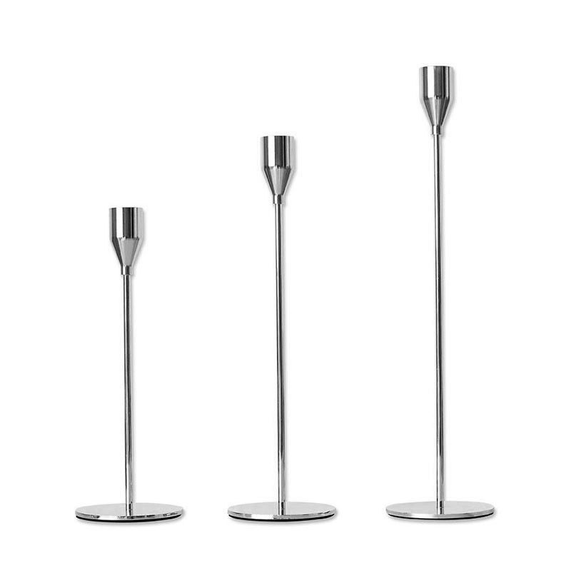 Slim Iron Taper Candle Holder set of 3 Silver