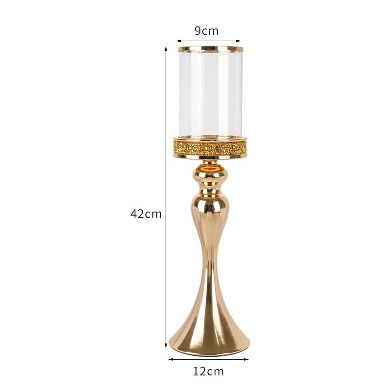 European Crystal Glass Hurricane Candlestick Holders, Gold/Silver Color:Gold;Size:12*12*42cm