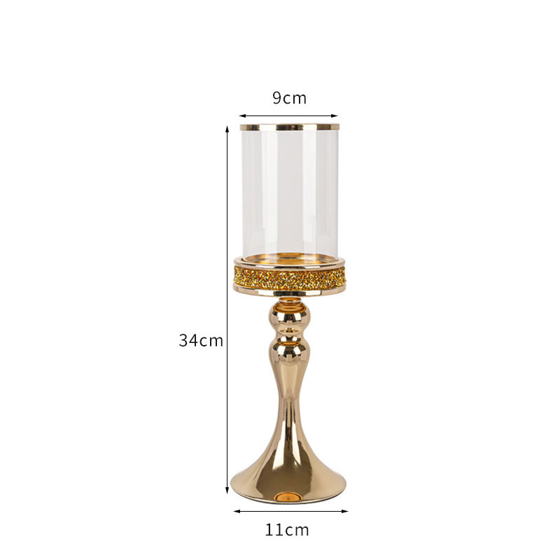 European Crystal Glass Hurricane Candlestick Holders, Gold/Silver Color:Gold;Size:11*11*34cm