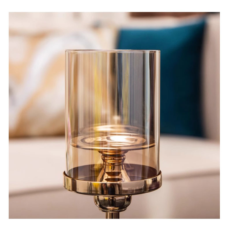 Amber Glass Hurricane Wrought Iron Candlestick,3-Piece Stemware Set Size:12*12*27cm 1