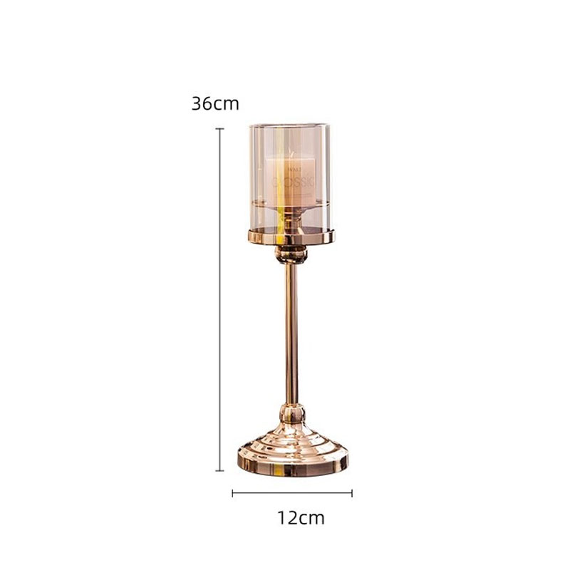 Amber Glass Hurricane Wrought Iron Candlestick,3-Piece Stemware Set Size:12*12*36cm
