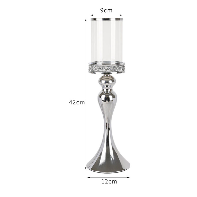 European Crystal Glass Hurricane Candlestick Holders, Gold/Silver Color:Silver;Size:12*12*42cm