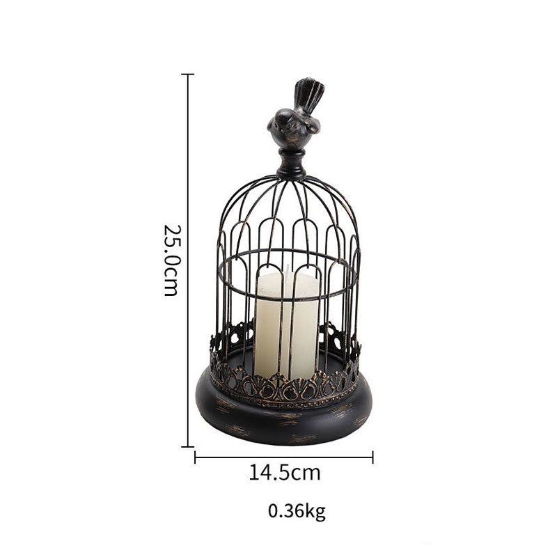 Vintage Iron Birdcage Candle Holders with Perched Birds (Large/Small) Color:Black;Size:14.5*14.5*25cm