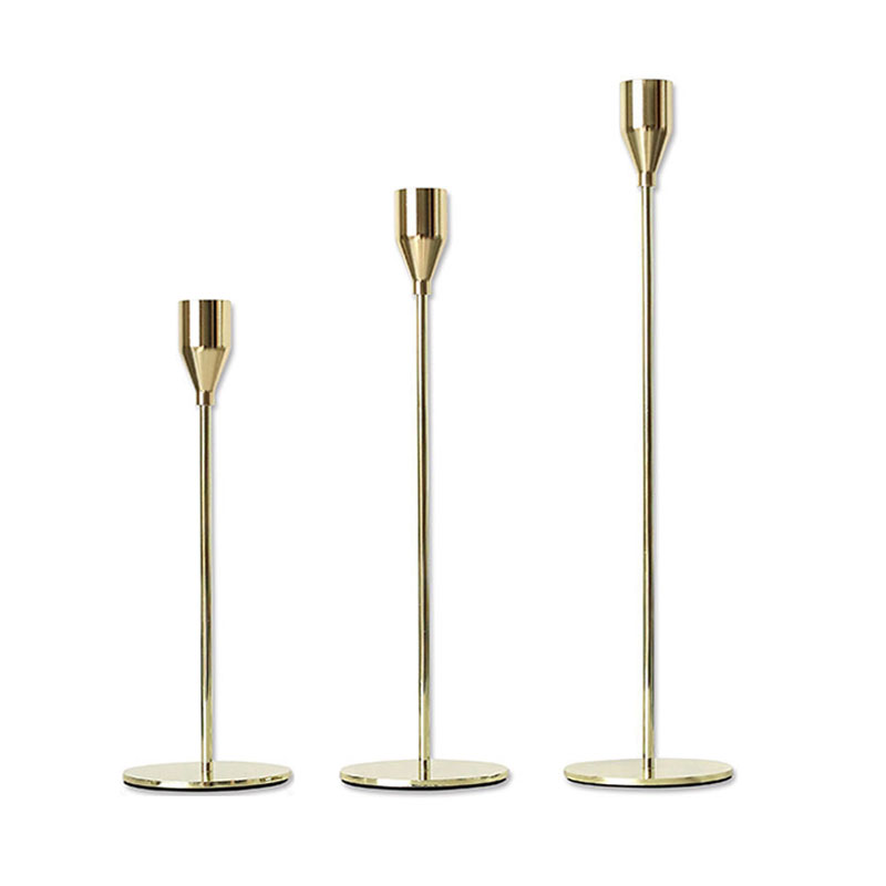 Slim Iron Taper Candle Holder set of 3 Color:Gold;Size:8*8*33cm