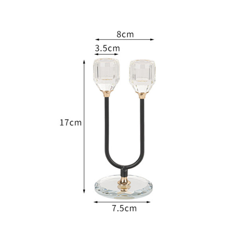Modern Luxury Crystal and Iron Two-Arm Candle Holder Crystal,7.5*7.5*17cm  , U shaped candle holder