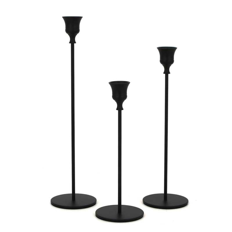 Set of 3 Slender Black Taper Holders,round base Size:8*8*27.5cm