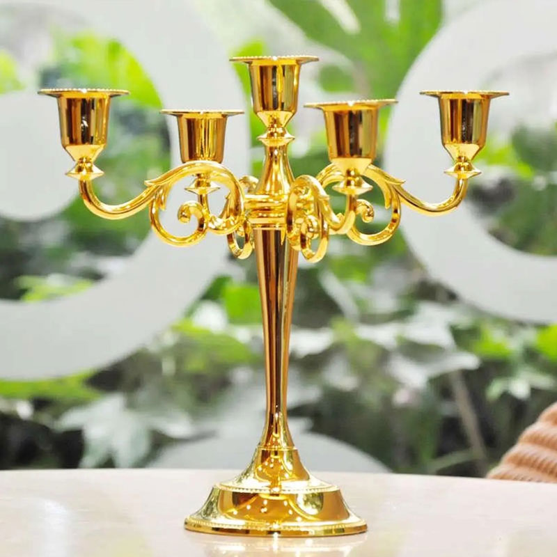 Vintage 5-Arm Aluminum-Iron Alloy Candelabra Golden