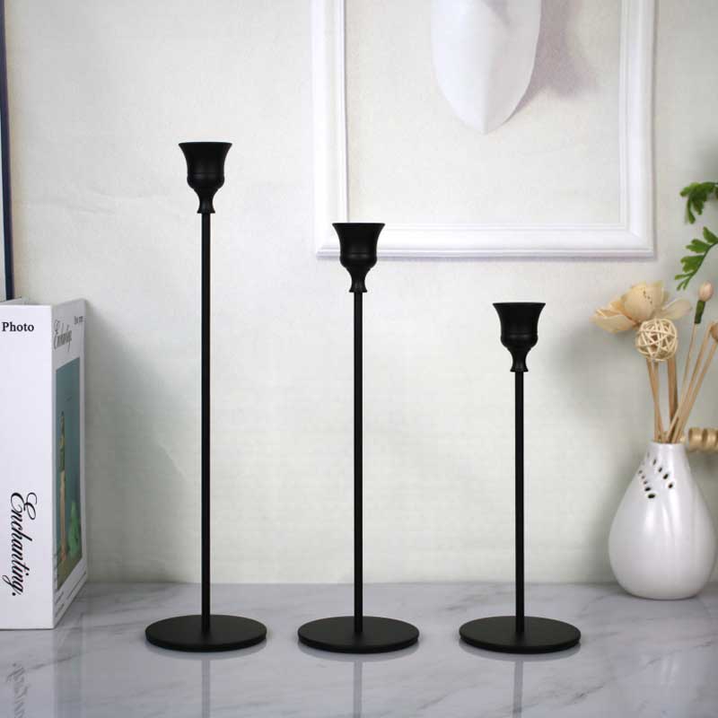 Set of 3 Slender Black Taper Holders,round base Size:8*8*32.5cm 2