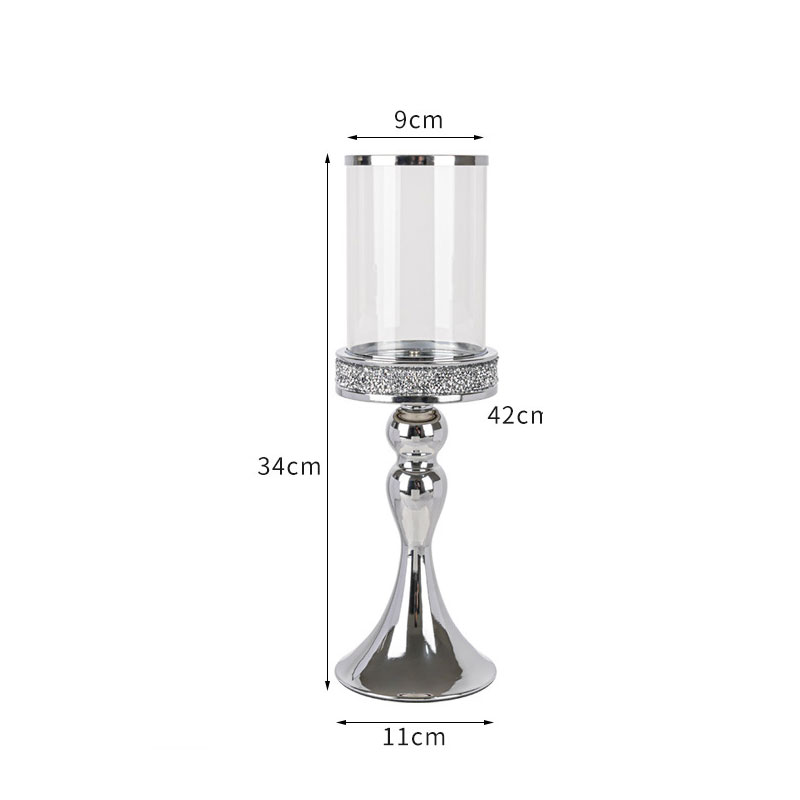European Crystal Glass Hurricane Candlestick Holders, Gold/Silver Color:Silver;Size:11*11*34cm