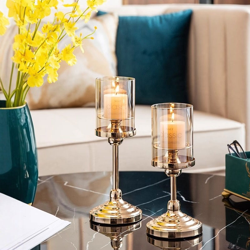 Amber Glass Hurricane Wrought Iron Candlestick,3-Piece Stemware Set Size:12*12*27cm 2